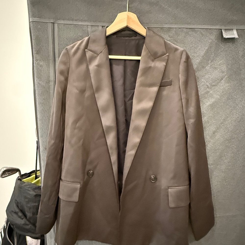 AllSaints Jelsa Blazer in a pewter satin finish, UK size 4 (US 0 / EU 32)